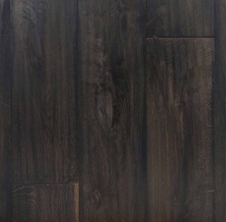 Dark Brown and grey engineered wood flooring of handscraped rustic distressed oak 240mm wide similar to a reclaimed board with natural oil finish in Surrey