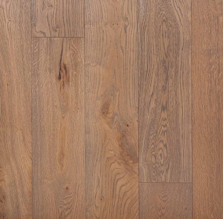 Grey brown engineered wood flooring 190mm wide rustic grade oak with brushed surface finished with natural oil in Surrey