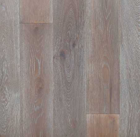 Grey brown engineered wood flooring 190mm wide rustic grade oak with brushed surface finished with natural white oil in Surrey