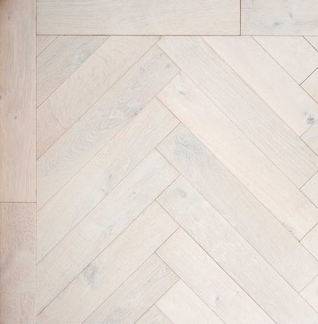 Bespoke white Herringbone engineered parquet wood flooring
