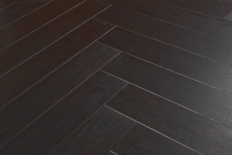 Bespoke black Herringbone engineered parquet wood flooring