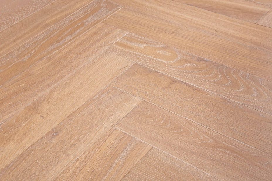 Bespoke brown and grey Herringbone engineered parquet wood flooring