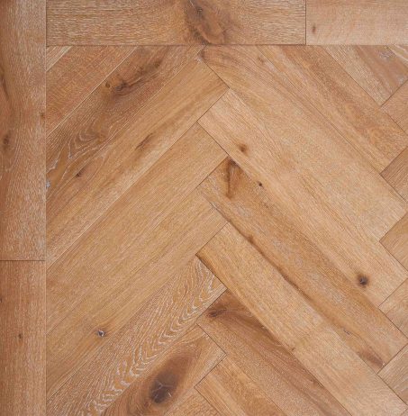 Bespoke brown and light brown Herringbone engineered parquet wood flooring