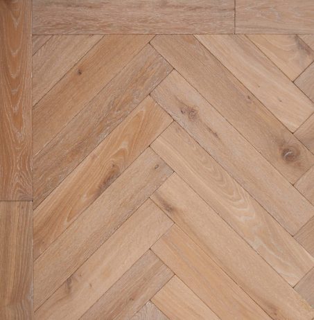Bespoke brown and grey Herringbone engineered parquet wood flooring