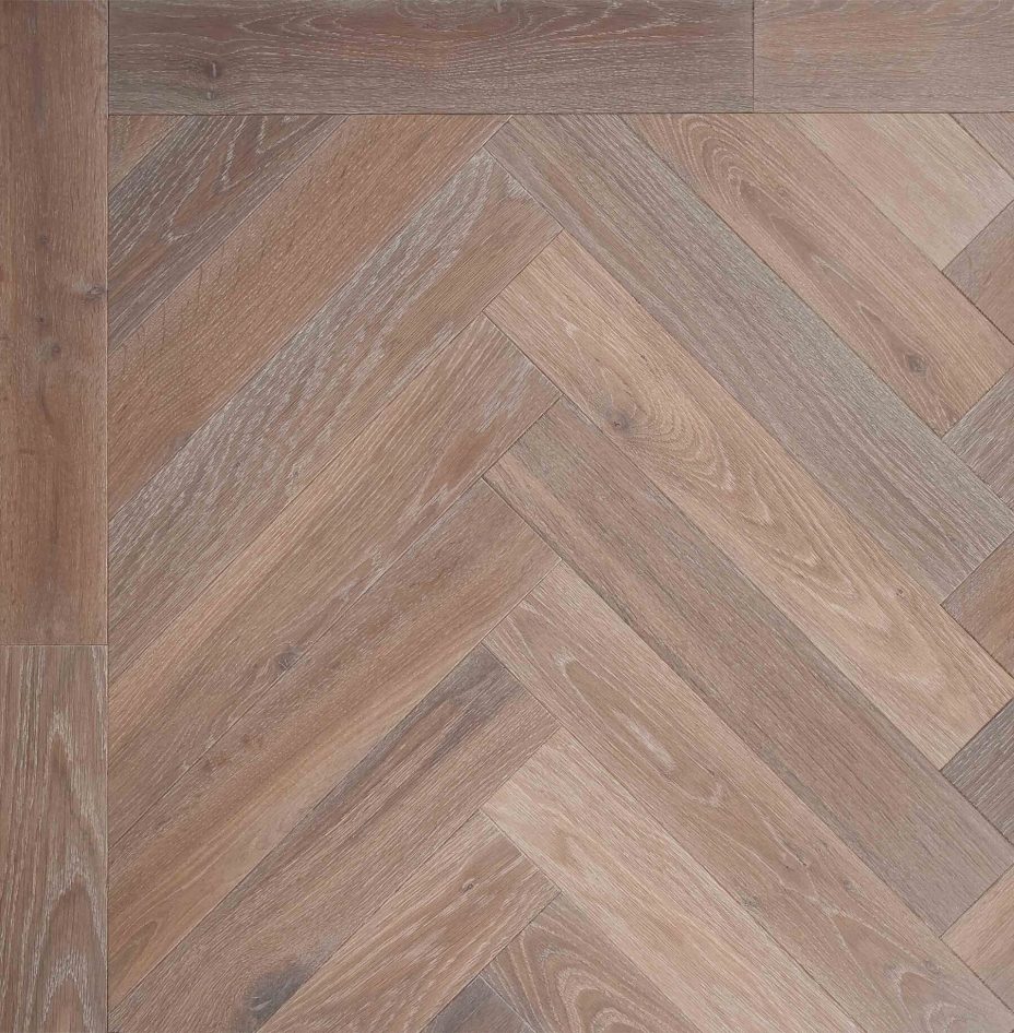 Bespoke dark brown and dark grey Herringbone engineered parquet wood flooring