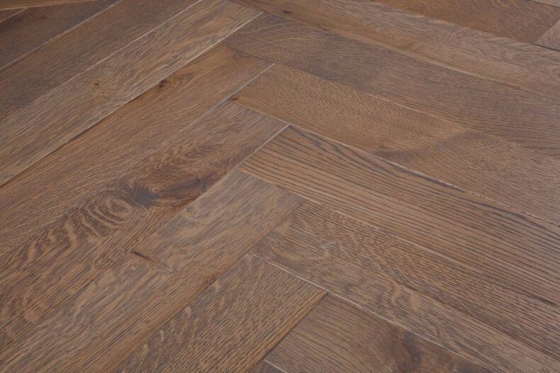 Bespoke brown and dark brown Herringbone engineered parquet wood flooring