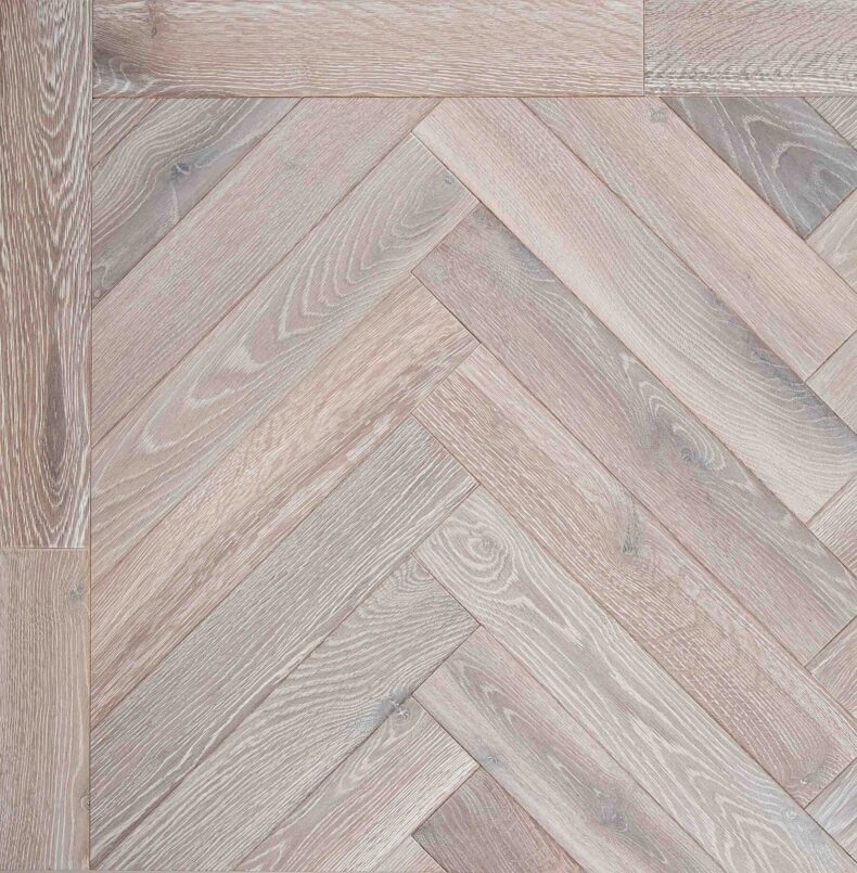 Bespoke grey and white Herringbone engineered parquet wood flooring