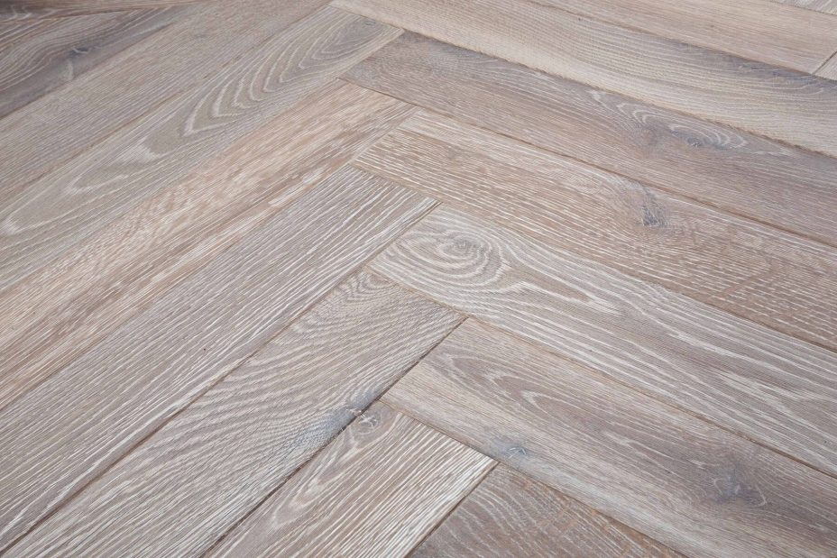 Bespoke grey and white Herringbone engineered parquet wood flooring