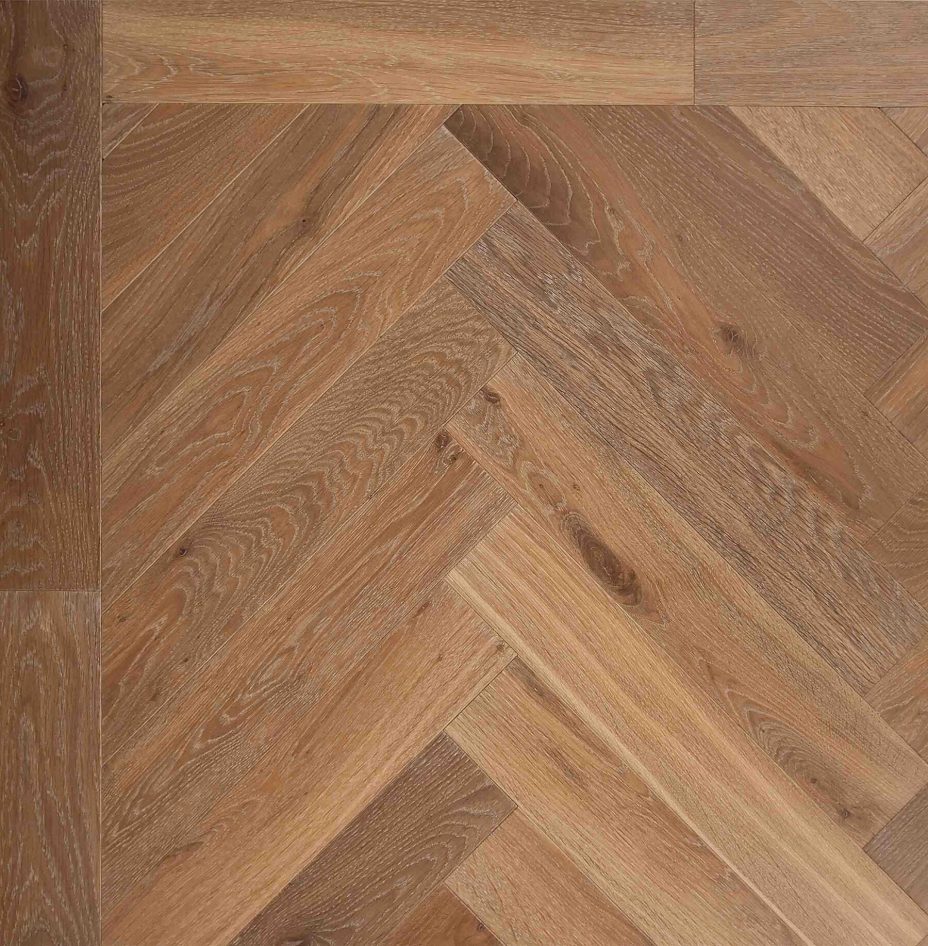 Bespoke brown and dark brown Herringbone engineered parquet wood flooring