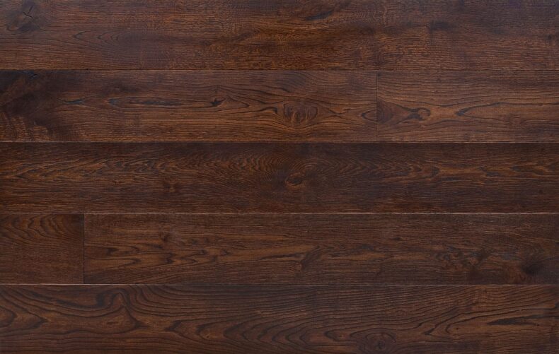 Bespoke dark brown engineered wood flooring in multi-width planks