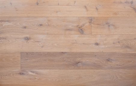 Bespoke light brown and light grey engineered wood flooring in multi-width planks