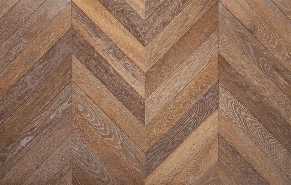 Bespoke brown and dark brown chevron engineered parquet wood flooring