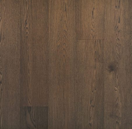Dark brown engineered wood flooring oak select grade 190mm wide with brushed surface finished with natural oil in Surrey