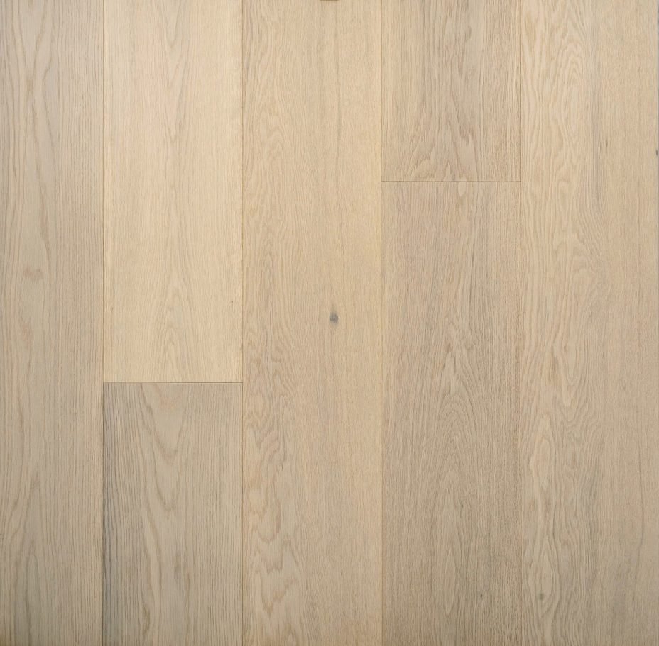 White engineered wood flooring oak select grade 190mm wide with brushed surface finished with natural oil in Surrey