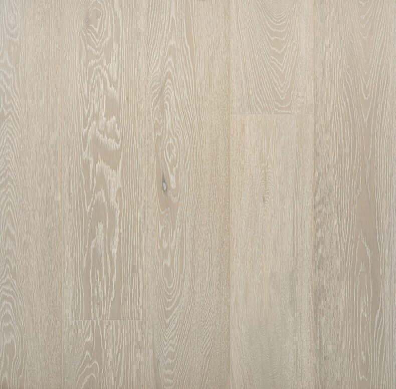 Light grey engineered wood flooring oak select grade 190mm wide with brushed surface finished with natural oil in Surrey