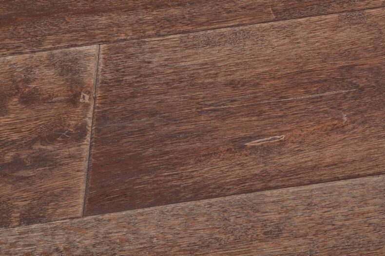 Distressed dark grey engineered oak wood flooring country grade 190mm wide with splits and character finished with natural oil in Surrey