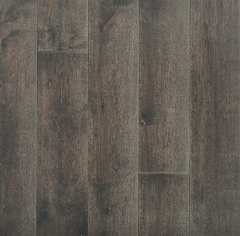 Distressed dark grey engineered oak wood flooring country grade 190mm wide with splits and character finished with natural oil in Surrey