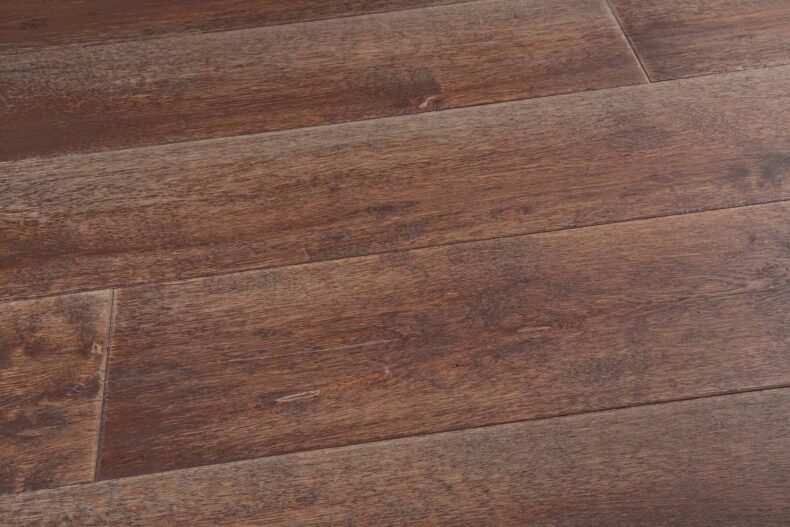 Distressed dark grey engineered oak wood flooring country grade 190mm wide with splits and character finished with natural oil in Surrey