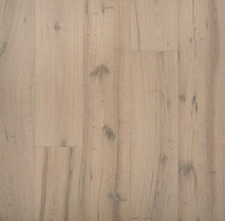 Distressed light brown engineered oak wood flooring country grade 190mm wide with splits and character finished with natural oil in Surrey