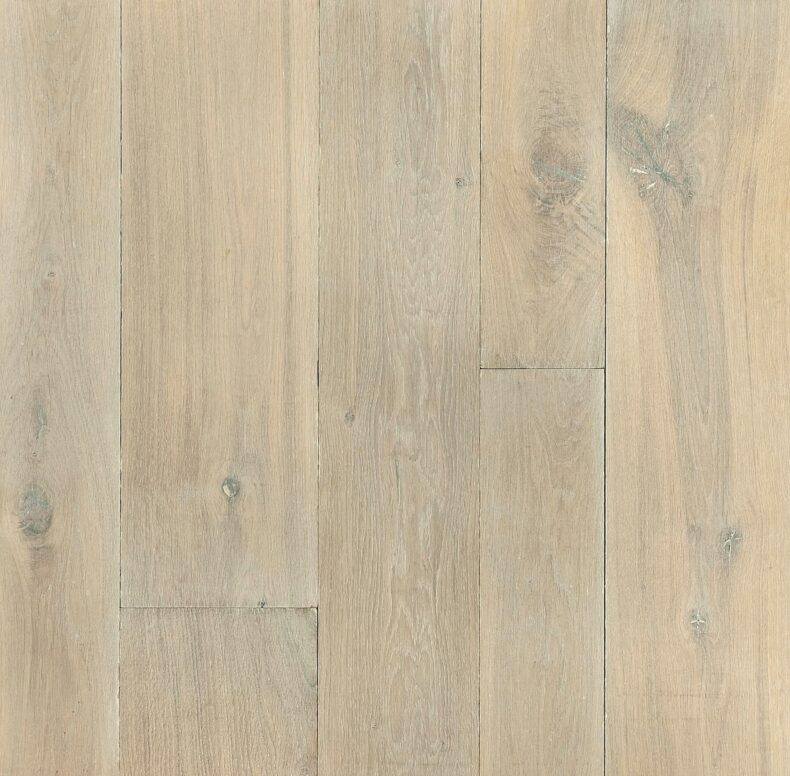 Distressed white engineered oak wood flooring vintage grade in three widths 140mm 180mm 220mm wide finished with natural white oil in Surrey
