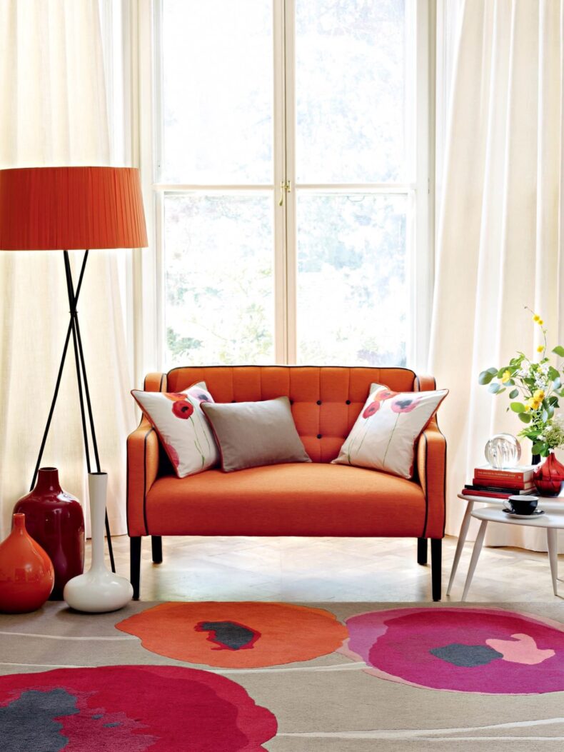 Poppies Red Orange 45700 rug by Sanderson