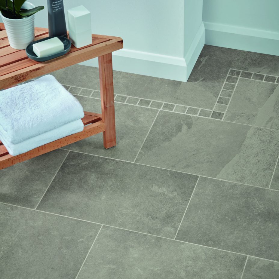 View of ST16 Grey Riven Slate luxury vinyl tile by Karndean