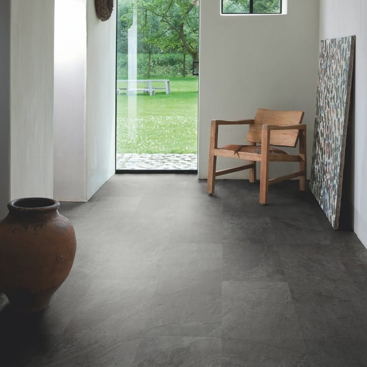 View of Black Slate AMCP40035 luxury vinyl tile by Quick-Step Livyn