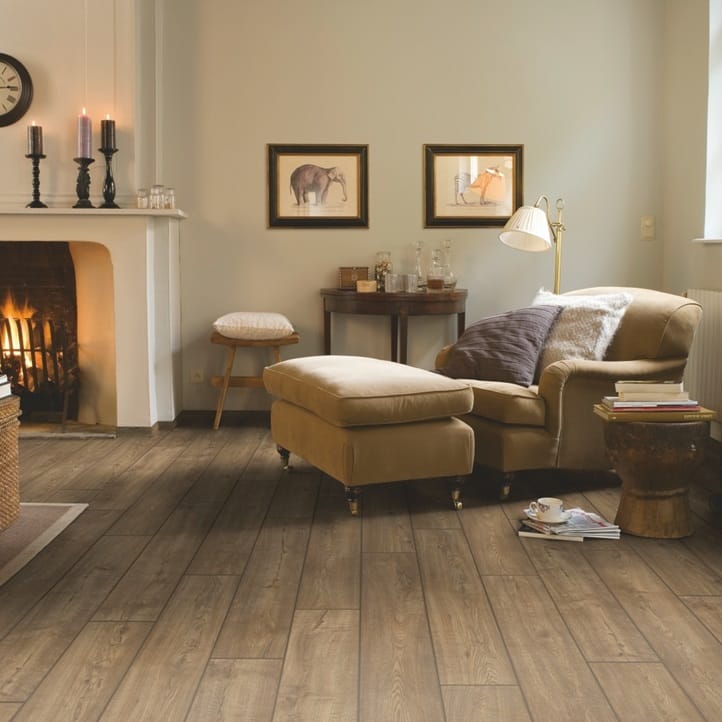 View of Scraped Oak Grey Brown IM1850 laminate tile by Quick-Step