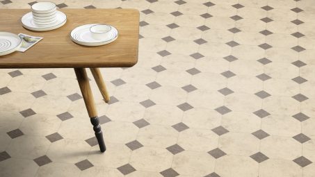 The Key Stone Mini design of Mirabelle Creme luxury vinyl tile by Amtico