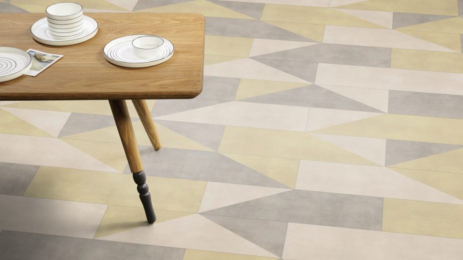 The Aspekt Small design of Stucco Hay luxury vinyl tile by Amtico