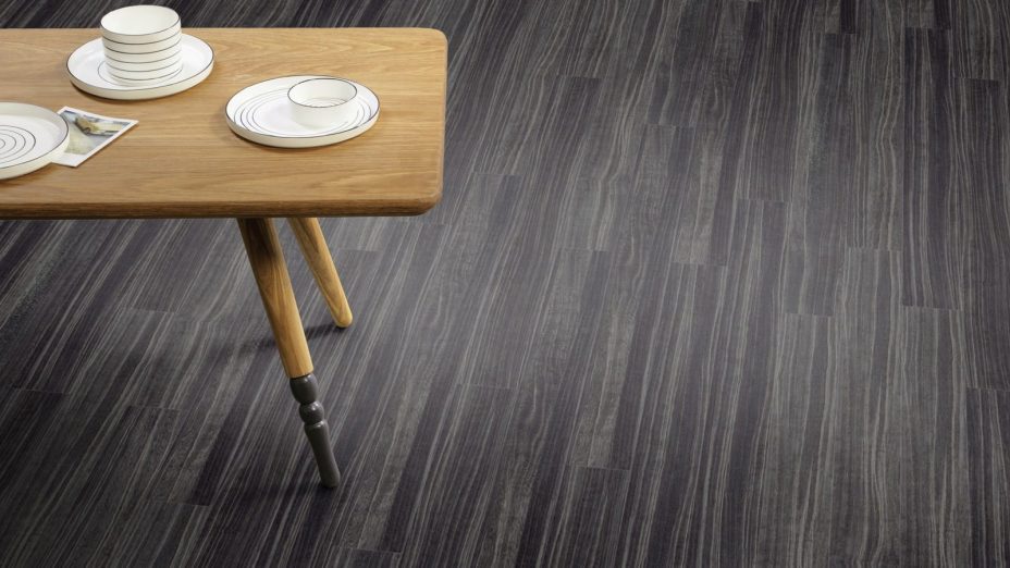 The Stripwood design of Shibori Lapsang luxury vinyl tile by Amtico