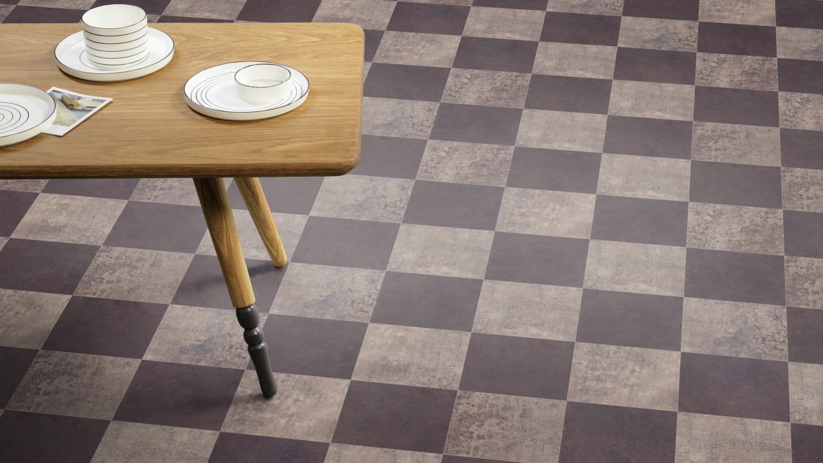 The Check design of Encaustic Umber luxury vinyl tile by Amtico