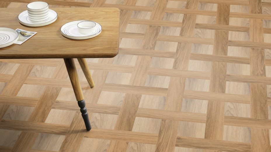 The Basket Weave design of Cornish Oak luxury vinyl tile by Amtico