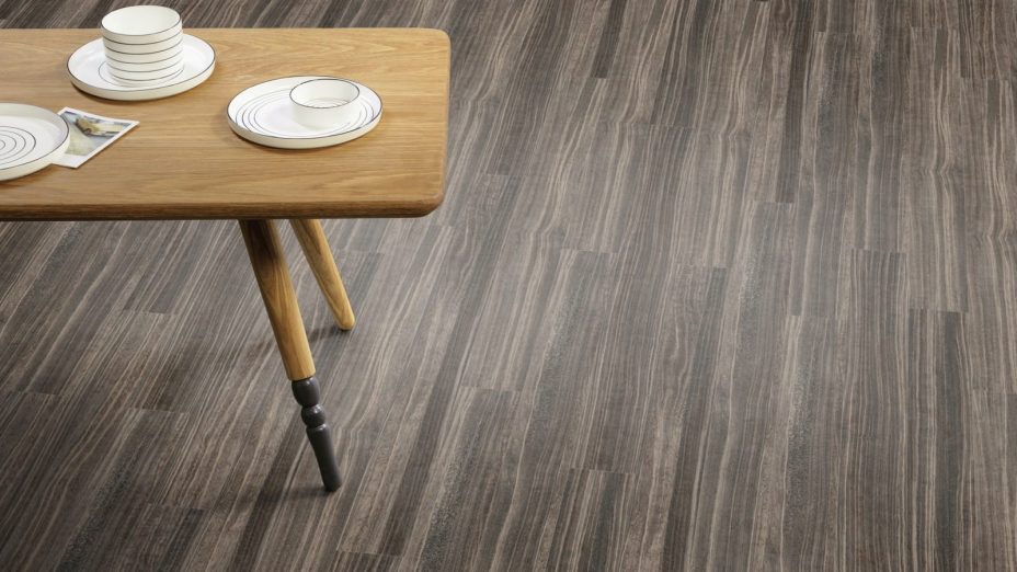 The Stripwood design of Shibori Sencha luxury vinyl tile by Amtico