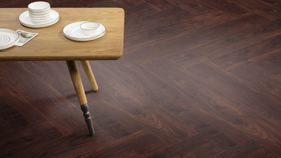 The Herringbone Plank design of Dark Walnut luxury vinyl tile by Amtico