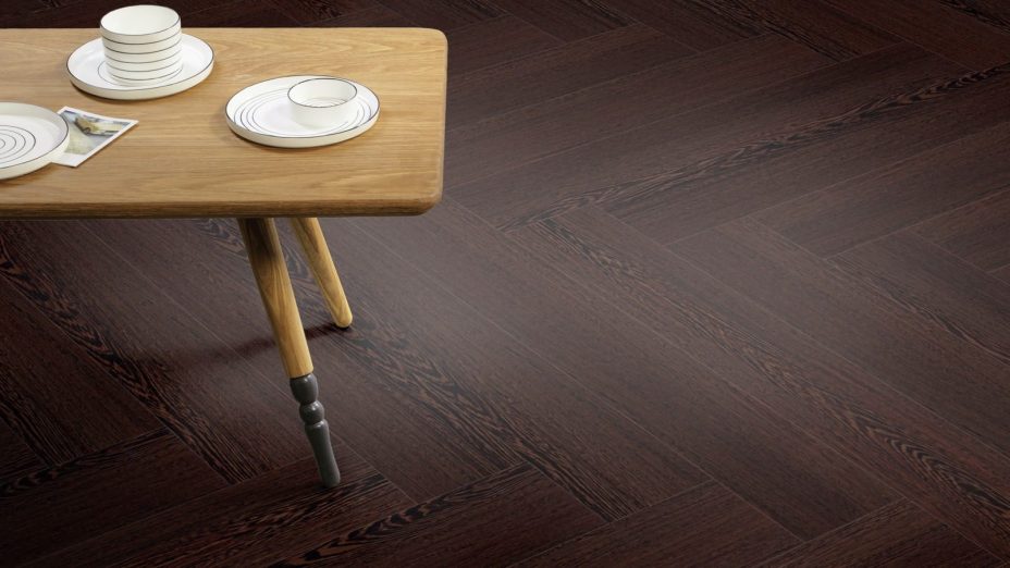 The Herringbone Plank design of Wenge Wood luxury vinyl tile by Amtico