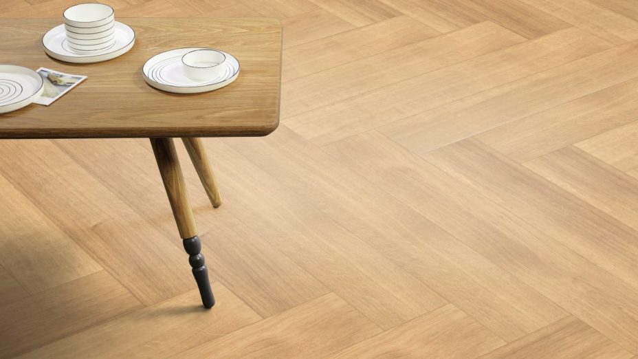 The Herringbone Plank design of White Oak luxury vinyl tile by Amtico