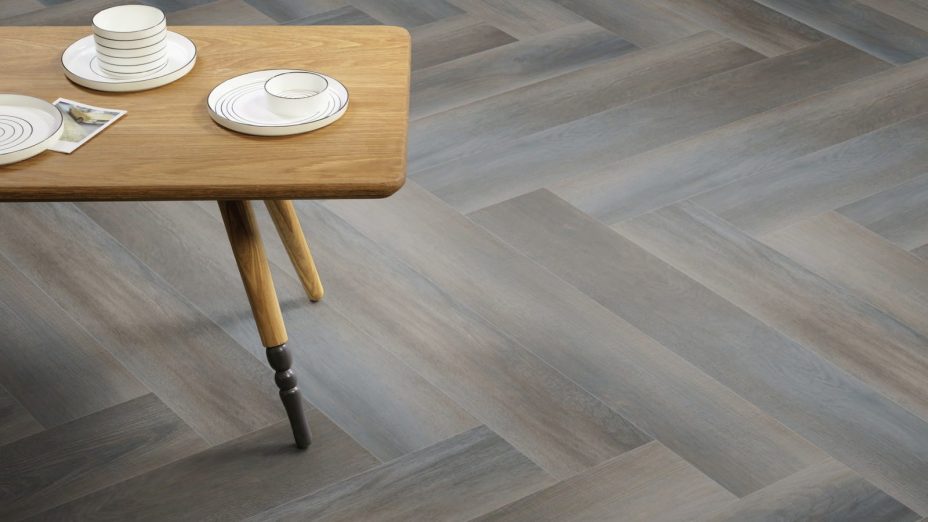 The Herringbone Plank design of Pacific Grain luxury vinyl tile by Amtico