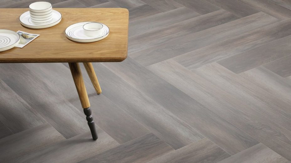 The Herringbone Plank design of Tranquil Grain luxury vinyl tile by Amtico