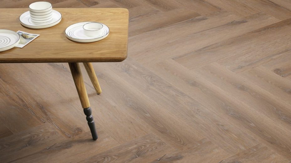 The Herringbone Plank design of Manor Oak luxury vinyl tile by Amtico