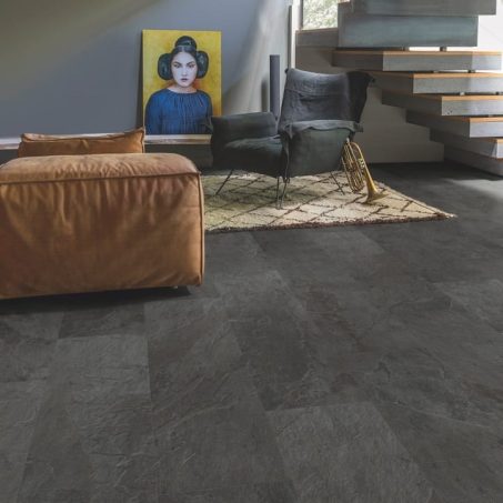 View of Black Slate AMCL40035 luxury vinyl tile by Quick-Step Livyn