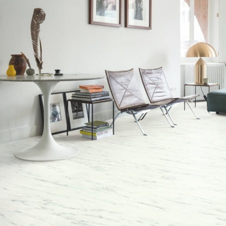 View of Marble Carrara White AMCP40136 luxury vinyl tile by Quick-Step Livyn