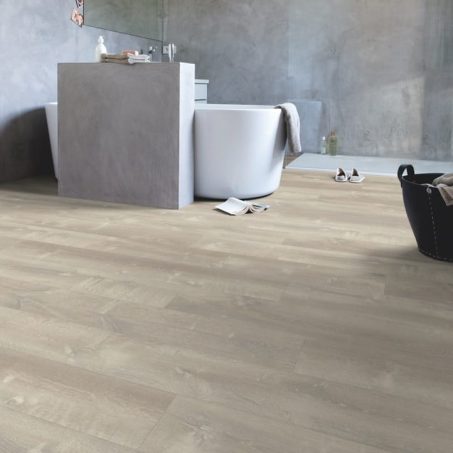 View of Sand Storm Oak Warm Grey PUCL40083 luxury vinyl tile by Quick-Step Livyn