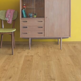 View of White Oak Light EL1491 laminate tile by Quick-Step