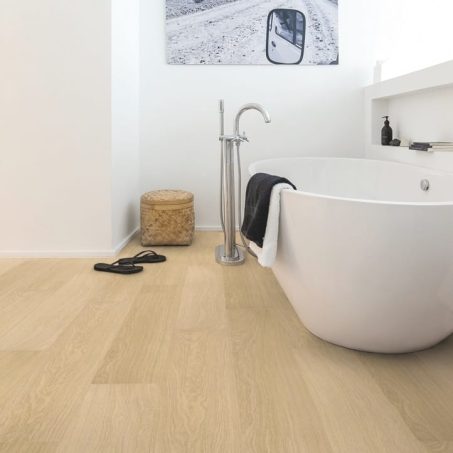 View of White Varnished Oak IM3105 laminate tile by Quick-Step