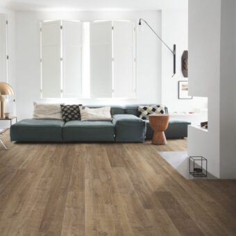 View of Riva Oak Brown EL3579 laminate tile by Quick-Step