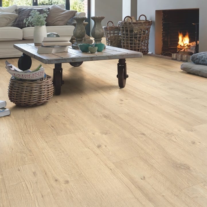 View of Sandblasted Oak Natural IM1853 laminate tile by Quick-Step