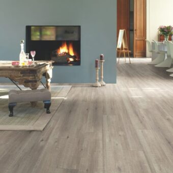 View of Saw Cut Oak Grey IMU1858 laminate tile by Quick-Step