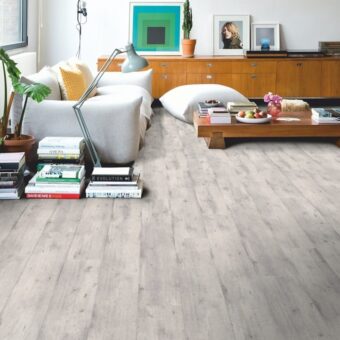 View of Concrete Wood Light Grey IMU1861 laminate tile by Quick-Step