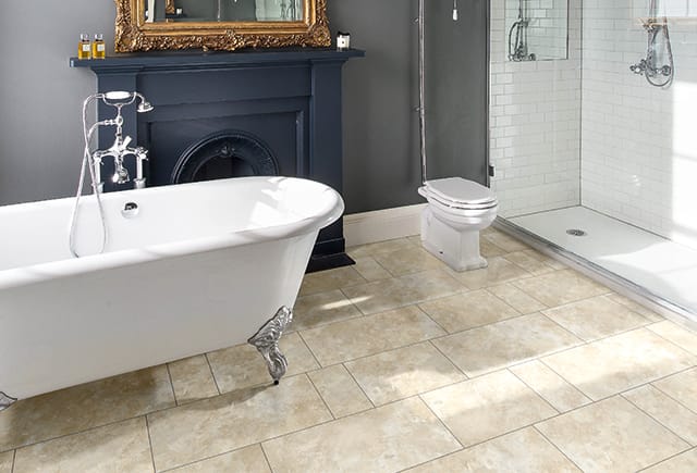 View of Portico Limestone 2334 luxury vinyl tile by Camaro